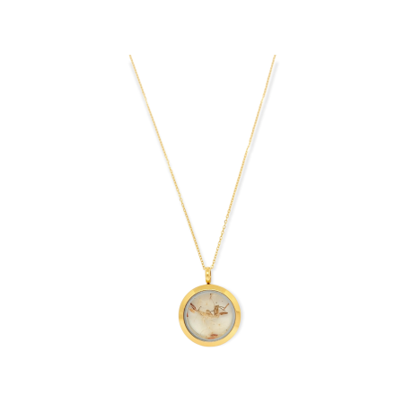 Necklace gold steel glass with dandelion
